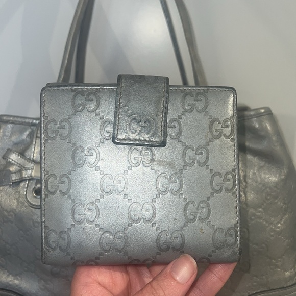 Authentic Gucci Wallet ONLY Guccissima Leather Metallic Silver - Picture 2 of 4